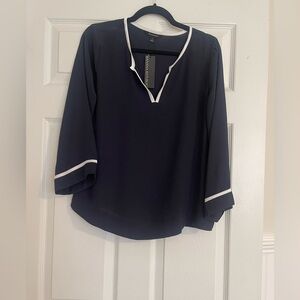 Banana Republic Dark Blue Blouse with White Accents